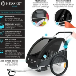 Kesser Kinderanhänger Sport-RX 2 in 1 Joggerfunktion shwarz