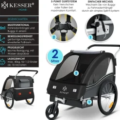 Kesser Kinderanhänger Sport-RX 2 in 1 Joggerfunktion shwarz