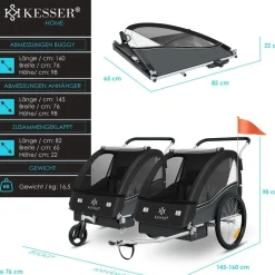 Kesser Kinderanhänger Sport-RX 2 in 1 Joggerfunktion shwarz