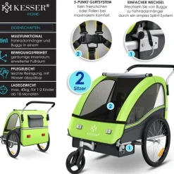 Kesser Kinderfahrradanhänger Sport-RX 2 in 1 hellgrün