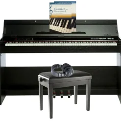 keymaXX E-Piano Set, SDP-155, Schwarz, 88 Tasten, Hammermechanik, 128-stimmige Polyphonie, inklusive Klavierbank, Kopfhörer und Notensammlung