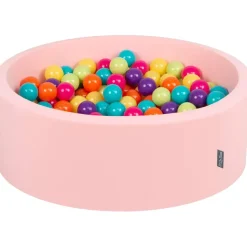 KiddyMoon Bällebad 90X30cm/300 Bälle ∅ 7Cm Bällepool Mit Bunten Bällen Für Babys Kinder Rund, Pink:Hellgrün/Gelb/Türkis/Orange/Dunkelpink/Violett