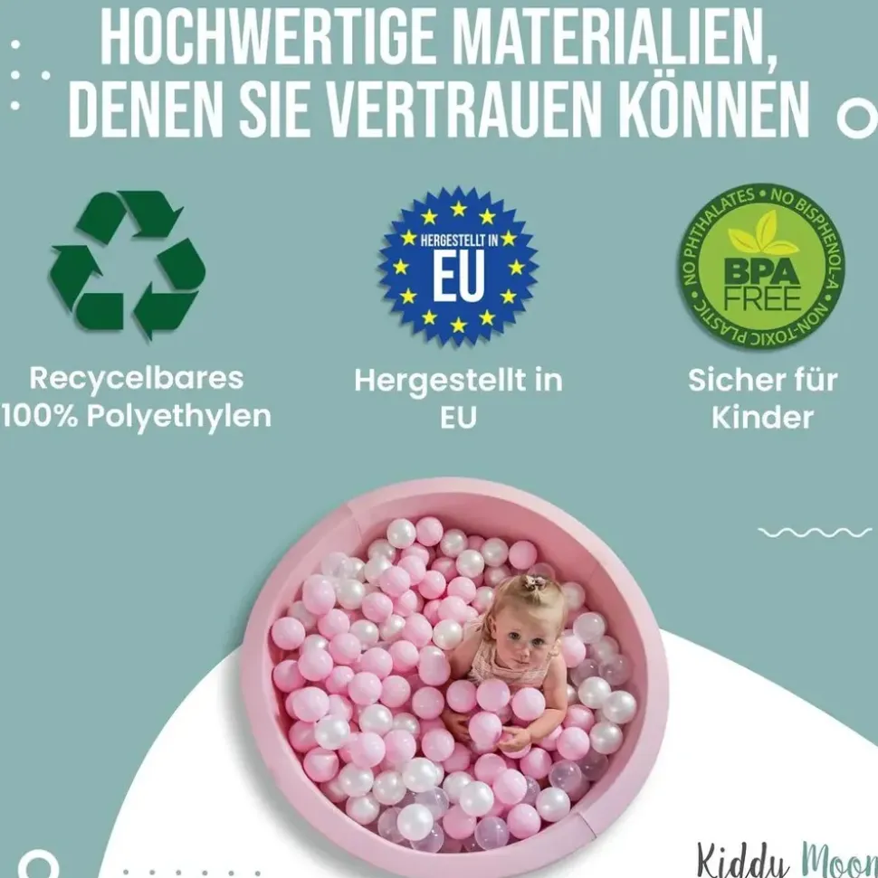 KiddyMoon 1200 ∅ 6cm kinder bälle für bällebad spielbälle baby Plastikbälle Made In EU, Gelb/Grün/Blau/Rot/Orange