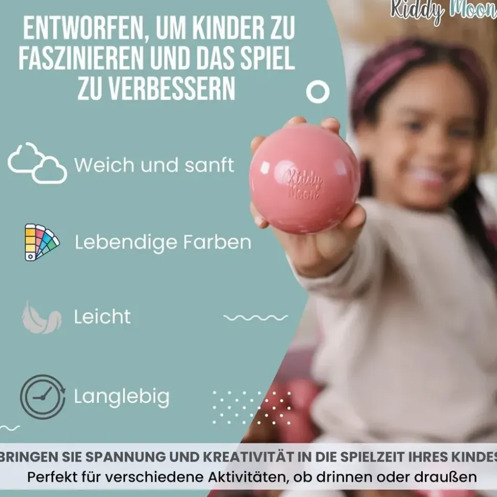 KiddyMoon 1200 ∅ 6cm kinder bälle für bällebad spielbälle baby Plastikbälle Made In EU, Gelb/Grün/Blau/Rot/Orange