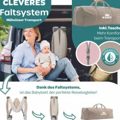 Kidiz KIDIZ® Babybett Reisebett Kinderreisebett Faltbar mit Matratze 120x60, Seiteneingang, Wickelauflage, Mosktionetz, Spielbogen & Tragetasche Baby Beistellbett Kinderbett ab Geburt bis 15 kg