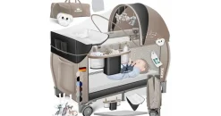 Kidiz KIDIZ® Babybett Reisebett Kinderreisebett Faltbar mit Matratze 120x60, Seiteneingang, Wickelauflage, Mosktionetz, Spielbogen & Tragetasche Baby Beistellbett Kinderbett ab Geburt bis 15 kg