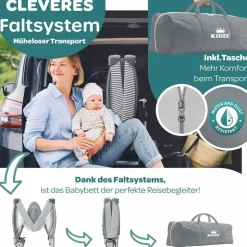 Kidiz KIDIZ® Babybett Reisebett Kinderreisebett Faltbar mit Matratze 120x60, Seiteneingang, Wickelauflage, Mosktionetz, Spielbogen & Tragetasche Baby Beistellbett Kinderbett ab Geburt bis 15 kg
