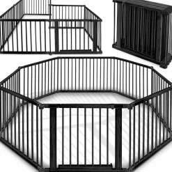 KIDUKU KIDUKU® 7,2 Meter Laufgitter schwarz XXL klappbar inkl. Tür, bestehend aus 8 Elementen, individuell formbar Laufstall Absperrgitter - Schwarz