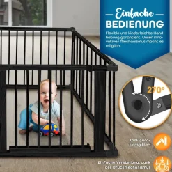 KIDUKU KIDUKU® 7,2 Meter Laufgitter schwarz XXL klappbar inkl. Tür, bestehend aus 8 Elementen, individuell formbar Laufstall Absperrgitter - Schwarz