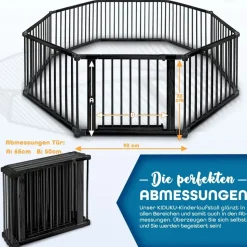 KIDUKU KIDUKU® 7,2 Meter Laufgitter schwarz XXL klappbar inkl. Tür, bestehend aus 8 Elementen, individuell formbar Laufstall Absperrgitter - Schwarz