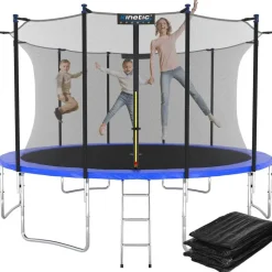 Kinetic Sports Salto Plus 400 cm  inkl. Sicherheitsnetz, Regenplane und Leiter  Blau