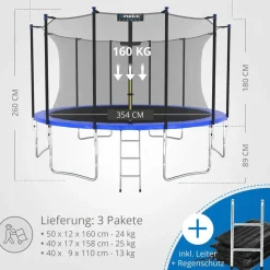 Kinetic Sports Salto Plus 400 cm  inkl. Sicherheitsnetz, Regenplane und Leiter  Blau