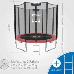 Kinetic Sports Trampolin Outdoor Salto 250 cm inkl. Sicherheitsnetz und Leiter Pink