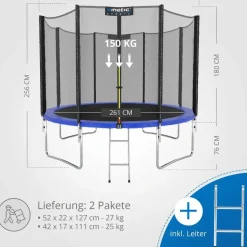 Kinetic Sports Trampolin Outdoor Salto 305 cm inkl. Sicherheitsnetz und Leiter Blau