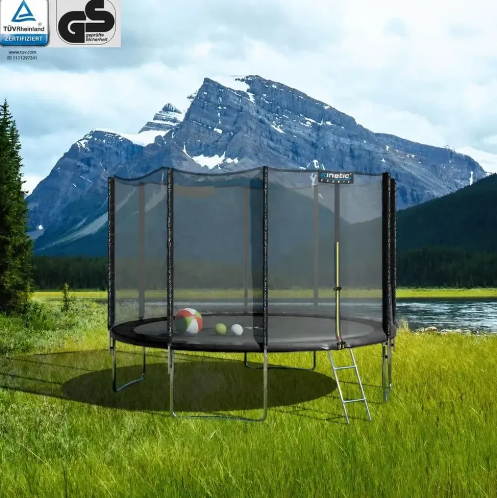 Kinetic Sports Trampolin Outdoor Salto 310 cm inkl. Sicherheitsnetz und Leiter Schwarz