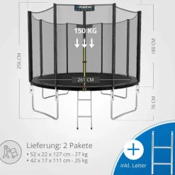 Kinetic Sports Trampolin Outdoor Salto 310 cm inkl. Sicherheitsnetz und Leiter Schwarz