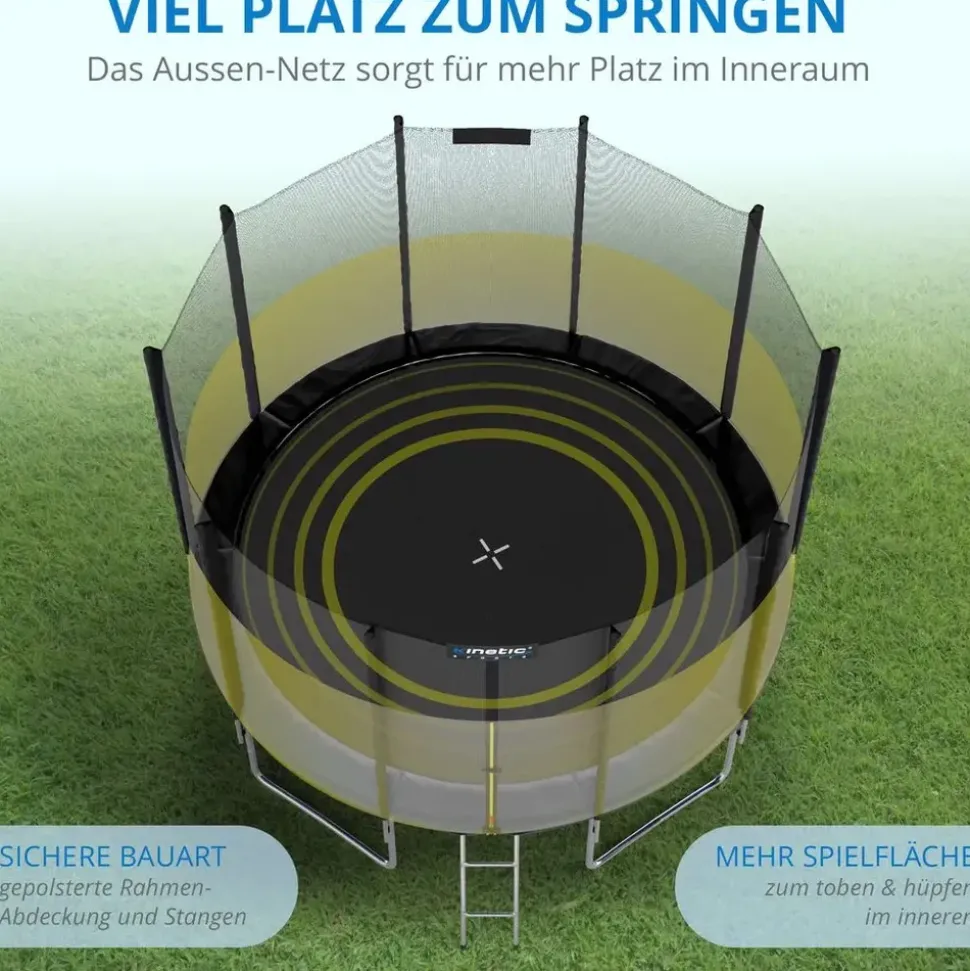 Kinetic Sports Trampolin Outdoor Salto 310 cm inkl. Sicherheitsnetz und Leiter Schwarz
