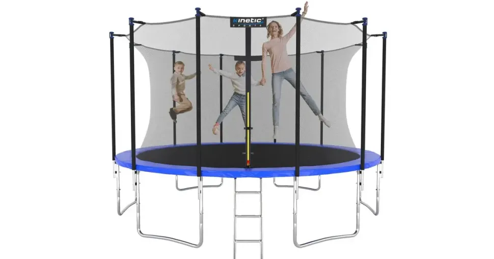 Kinetic Sports Trampolin Outdoor Salto 366 cm inkl. Sicherheitsnetz und Leiter Blau