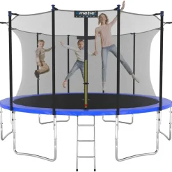 Kinetic Sports Trampolin Outdoor Salto 430 cm inkl. Sicherheitsnetz und Leiter Blau