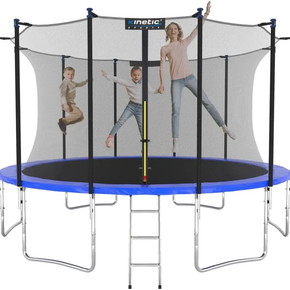 Kinetic Sports Trampolin Outdoor Salto 430 cm inkl. Sicherheitsnetz und Leiter Blau