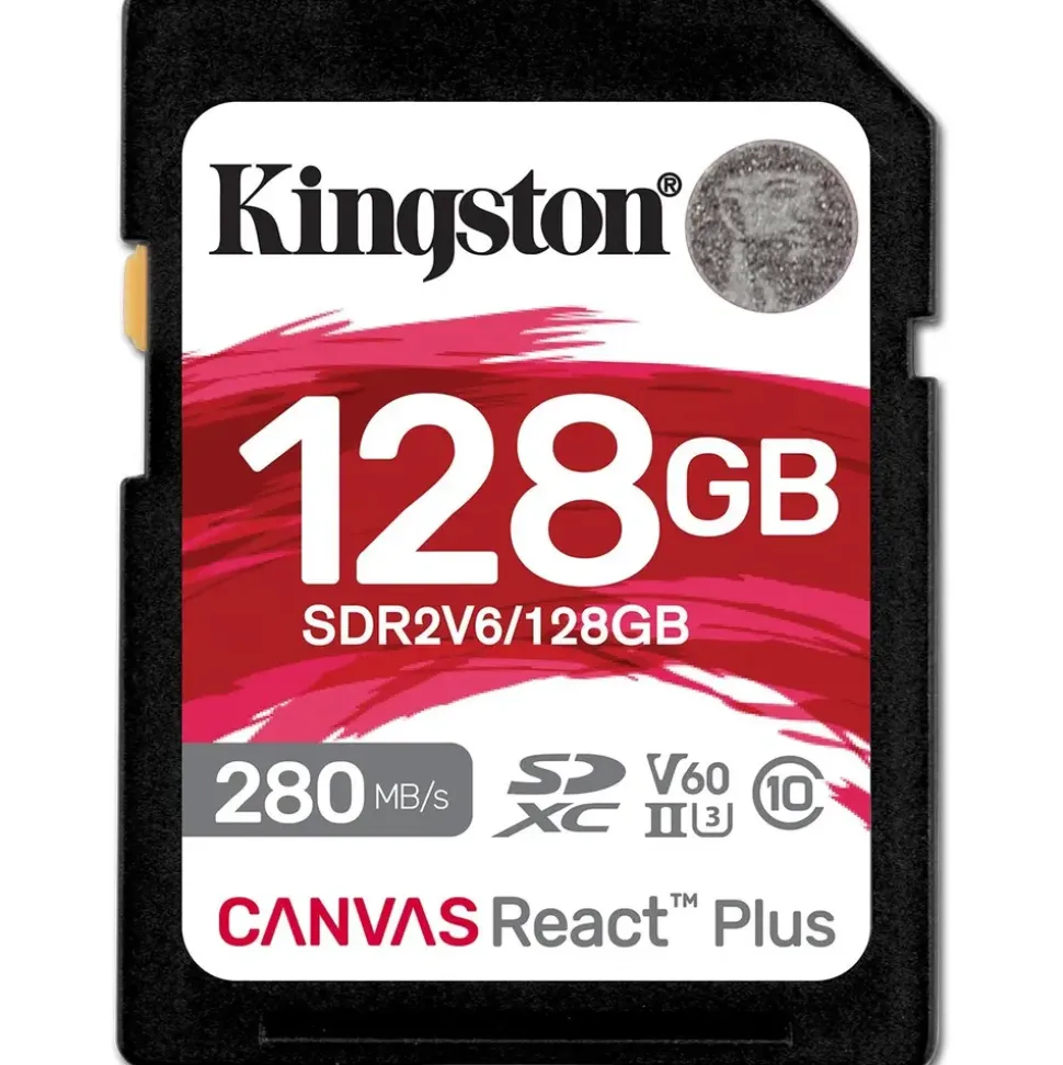 Kingston Canvas React Plus V60 for Full HD/4K, 128 GB, SDXC UHS-II 280R/100W U3 / Class10 - UHS-II, 280 MB/s, 100 MB/s
