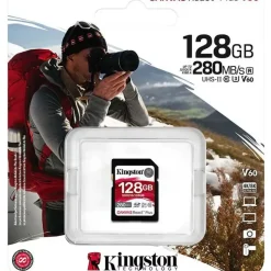 Kingston Canvas React Plus V60 for Full HD/4K, 128 GB, SDXC UHS-II 280R/100W U3 / Class10 - UHS-II, 280 MB/s, 100 MB/s