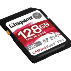 Kingston Canvas React Plus V60 for Full HD/4K, 128 GB, SDXC UHS-II 280R/100W U3 / Class10 - UHS-II, 280 MB/s, 100 MB/s