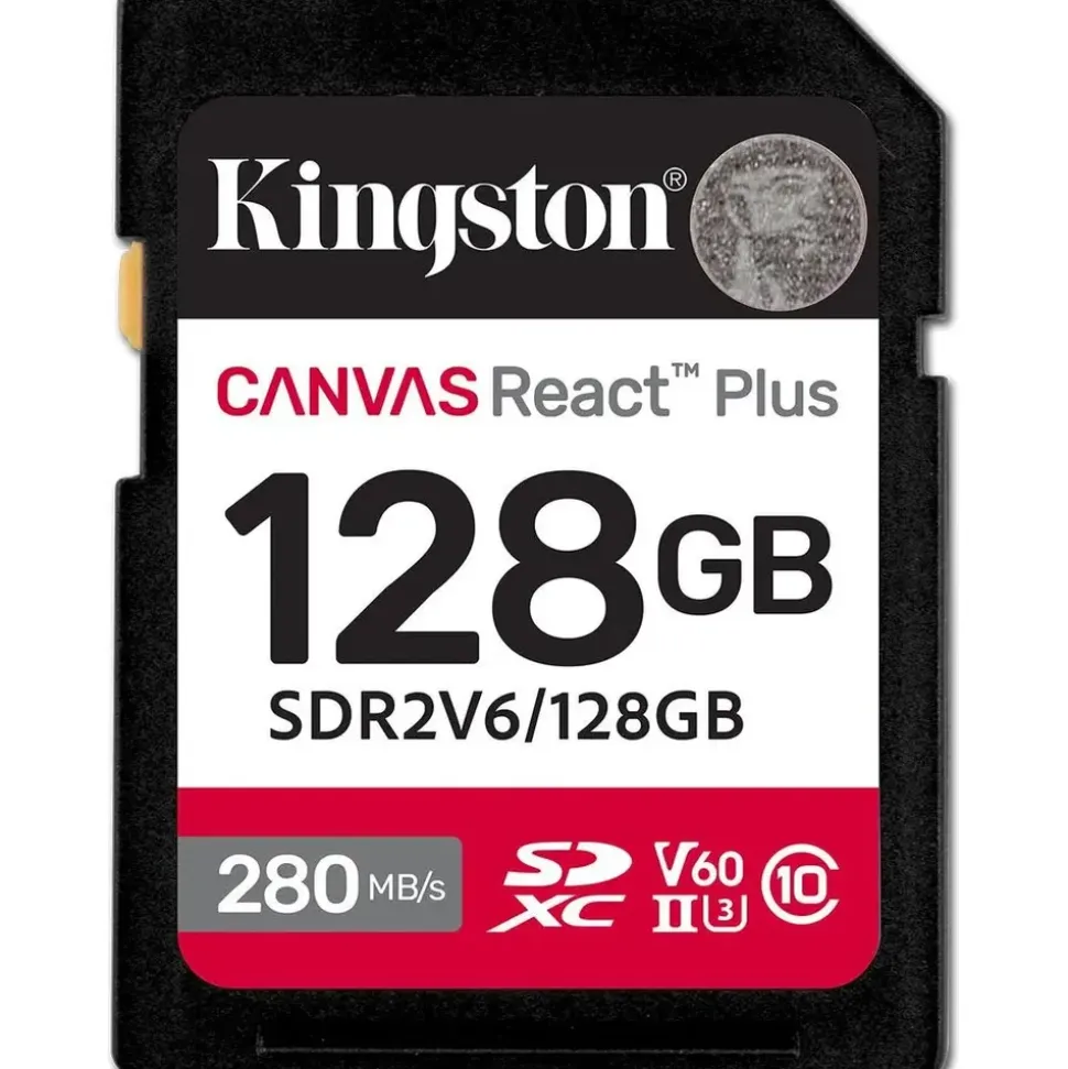 Kingston Canvas React Plus V60 for Full HD/4K, 128 GB, SDXC UHS-II 280R/100W U3 / Class10 - UHS-II, 280 MB/s, 100 MB/s