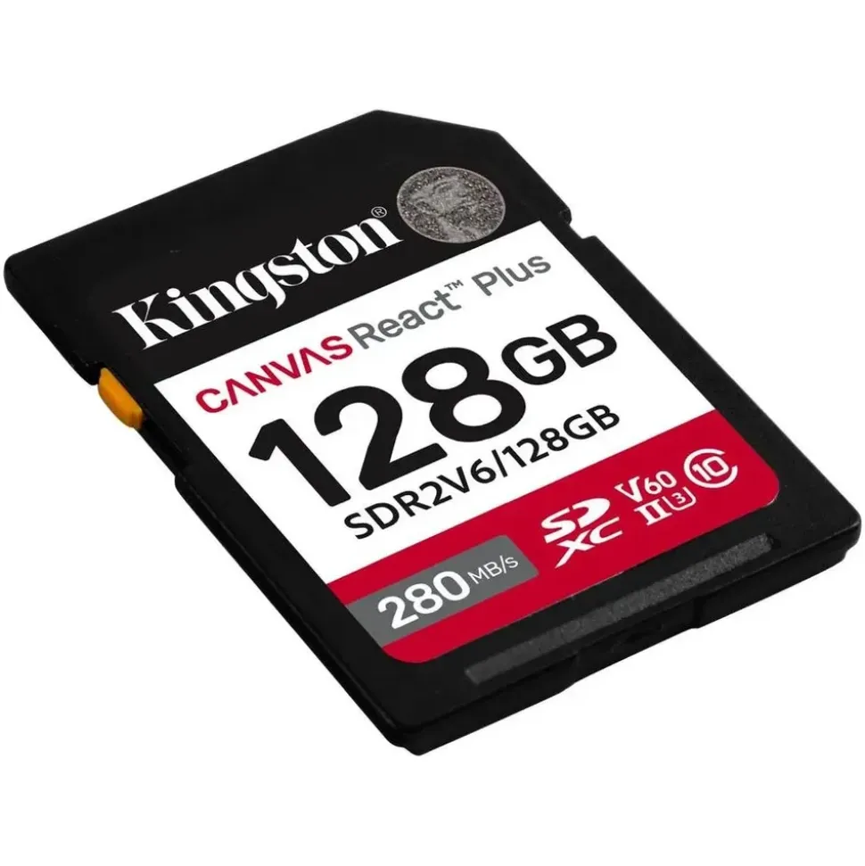 Kingston Canvas React Plus V60 for Full HD/4K, 128 GB, SDXC UHS-II 280R/100W U3 / Class10 - UHS-II, 280 MB/s, 100 MB/s