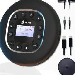 Klim Journey + Tragbarer CD-Player Walkman mit langlebigem Akku + Mit Kopfhörern + Radio FM + Kompatibler MP3-CD-Player + SD-Karte, FM-Transmitter, Bluetooth + Ideal für Autos + Portable CD Player