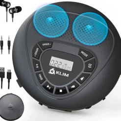 Klim Speaker CD Player mit Lautsprecher - NEU - Wiederaufladbarer Akku CD-Spieler mit Kopfhörern - SD/TF-Karte - AUX - Idealer Auto-CD-Spieler - CD Player tragbar mit Lautsprecher
