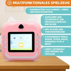 krumad Mini Sofortbildkamera mit Drucker – 2in1 Kinderkamera & Fotodrucker, Bluetooth, Spiele, Video/Musik, Smartphone-Druck