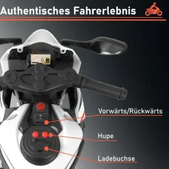 Lemodo Kinder-Elektromotorrad mit abnehmbaren Stützrädern weiß