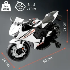 Lemodo Kinder-Elektromotorrad mit abnehmbaren Stützrädern weiß
