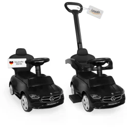 Lemodo Rutscherauto Mercedes C Klasse schwarz mit Schiebestange, Kinderfahrzeug mit Sound Lenkrad