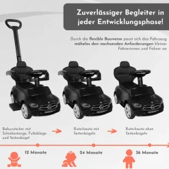 Lemodo Rutscherauto Mercedes C Klasse schwarz mit Schiebestange, Kinderfahrzeug mit Sound Lenkrad