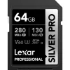 Lexar SILVER PRO SD Karte 64GB, UHS-II SD Speicherkarte, V60, U3, C10, bis zu 280MB/s Lesen, 130MB/s Schreiben, SDXC-Karte für DSLR/Kamera/Fotografen/Videofilmer/Enthusiasten (LSDSIPR064G-BNNAA)