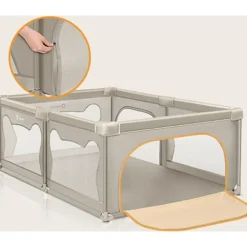 lionelo Faltbarer Laufstall für Kinder WILLOW von 0-48 Monaten, 120 cm x 180 cm x 68 cm, Laufstall für Babys mit atmungsaktivem Netz - Beige - Beige