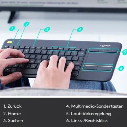 Logitech K400 Plus Wireless Touch Keyboard DE schwarz