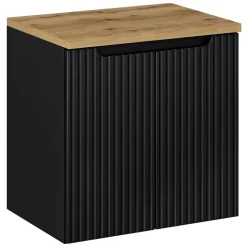 Lomadox Waschtischunterschrank 2 Türen 60,4 x 59,5 x 40 cm Schwarz/Eiche