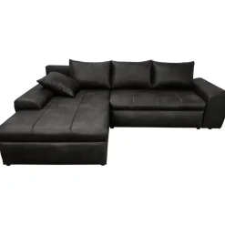 luma-home Eckcouch Leder 3-Sitzer Schwarz