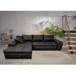 luma-home Eckcouch Leder 3-Sitzer Schwarz