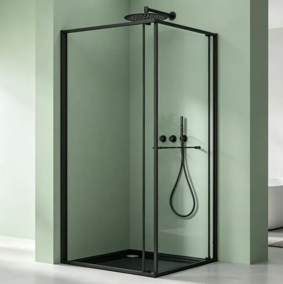 mai & mai Rav69K Eckdusche mit Schiebetür 80 x 80 cm Schwarz Sicherheitsglas