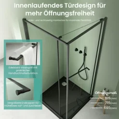 mai & mai Rav69K Eckdusche mit Schiebetür 80 x 80 cm Schwarz Sicherheitsglas