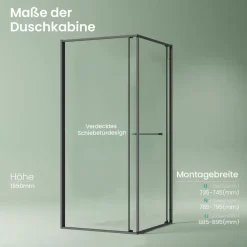 mai & mai Rav69K Eckdusche mit Schiebetür 80 x 80 cm Schwarz Sicherheitsglas