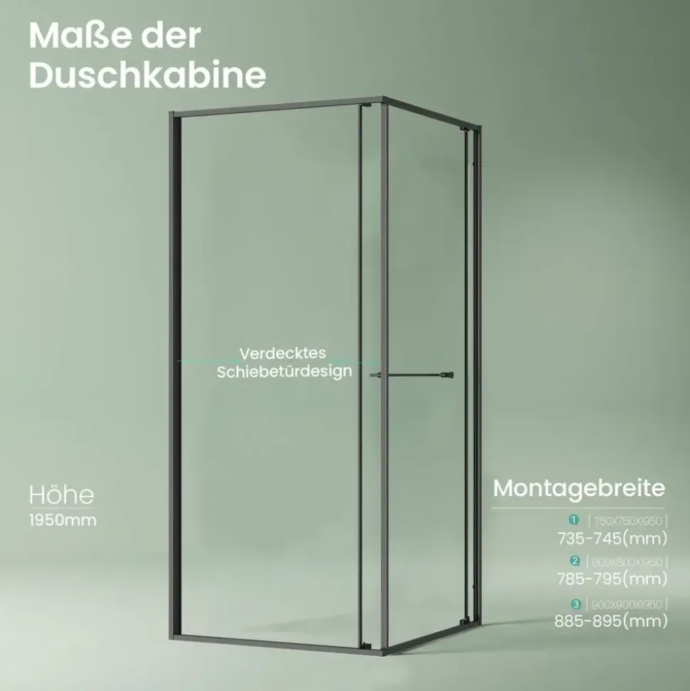 mai & mai Rav69K Eckdusche mit Schiebetür 80 x 80 cm Schwarz Sicherheitsglas