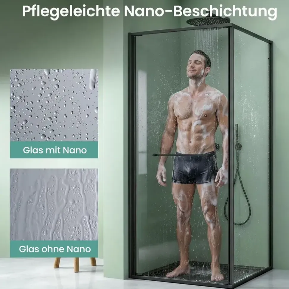mai & mai Rav69K Eckdusche mit Schiebetür 80 x 80 cm Schwarz Sicherheitsglas
