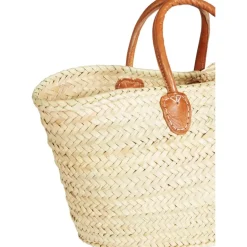 Marrakesch Orient & Mediterran Interior Ibiza Korbtasche Tasche Cestino groß aus Palmblatt & Leder Natur 55 cm