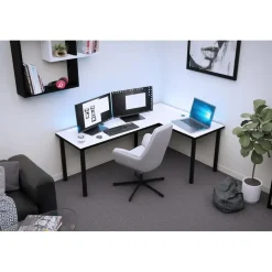 Möbelsystem L-förmiger Gaming Desk mit LED-Beleuchtung weiß