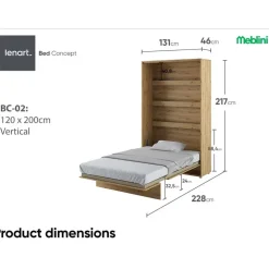 meblini Bed Concept 120 x 200 cm Artisan Eiche